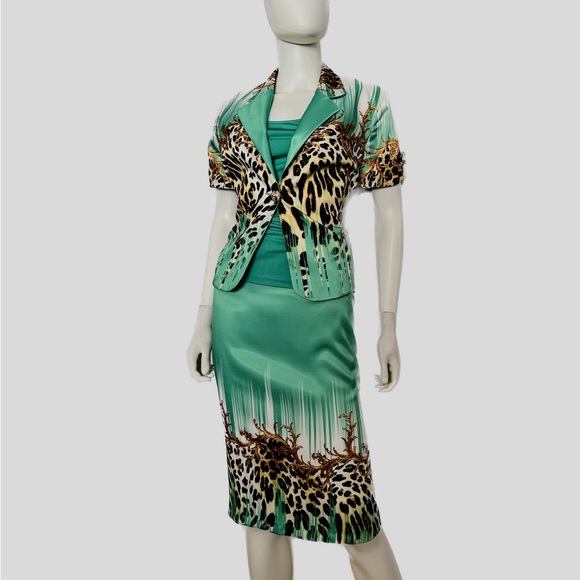 NWT POLEN POE FORMAL SATIN SKIRT SUIT 3PC SET JACKET/SKIRT/TOP ANIMAL PRINT - Picture 15 of 15